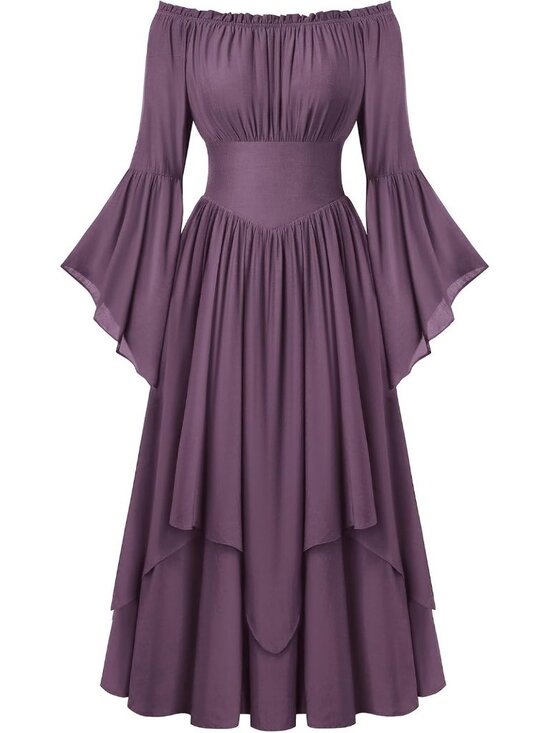 Dresses & Skirts - Women's Purple Renaissance Maxi Dress Off Shoulder Bell Long Sleeve Halloween